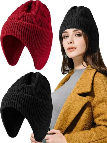 2 piezas gorros con orejeras de punto para invierno, gorros tipo media cálidos con forro de felpa corta y ala para esquí para mujeres y hombres
