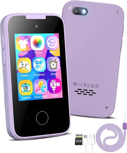 Regalos de teléfono inteligente para niños para niñas de 6 a 8 años, teléfono celular de juguete con pantalla táctil con múltiples aplicaciones,