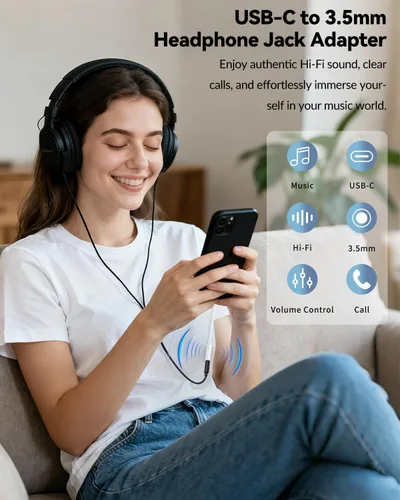 Miniatura 3 de Seulliya Adaptador USB C a 3.5mm de conector de auriculares para iPhone 17/16/15 Pro/Max, DAC Dongle de audio de alta resolución, convertidor