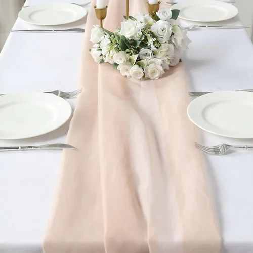Miniatura 17 de Tableclothsfactory Camino de mesa de gasa de amatista de 22 x 80 pulgadas para bodas, fiestas, banquetes, decoración, ajuste rectangular y mesa