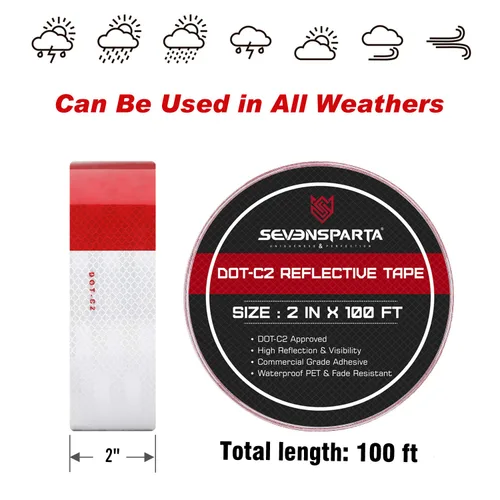 Miniatura 5 de SEVEN SPARTA DOT-C2 Cinta de Seguridad Reflectante 2 Pulgadas x 200 Pies Roja/Blanca Cinta de Conspicuidad para Vehículos, Remolques, Barcos, blanco