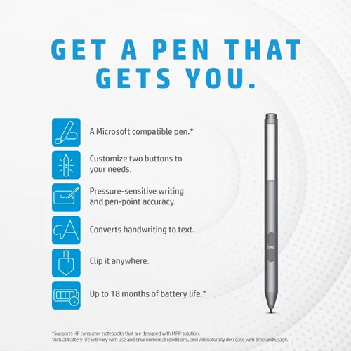 Miniatura 2 de HP Lápiz digital genuino para portátiles HP Envy x360/Pavilion x360/Spectre x360 2 en 1, compatible con MPP con sensibilidad a la presión, gris
