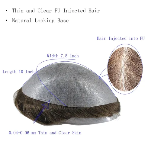 Miniatura 6 de Tupé negro para hombres, cabello humano, piel sintética, piezas de repuesto para cabello humano (10 x 7.5 pulgadas)
