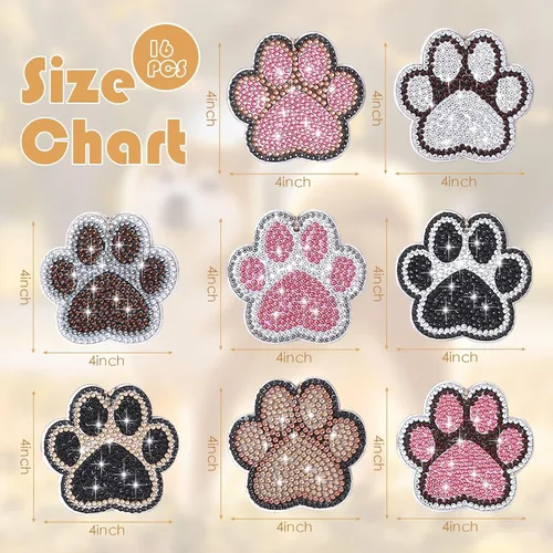 Miniatura 4 de YLOLUL 16 llaveros con forma de pata de perro con forma de pata de perro, kits de llaveros de arte de diamantes de doble cara para principiantes