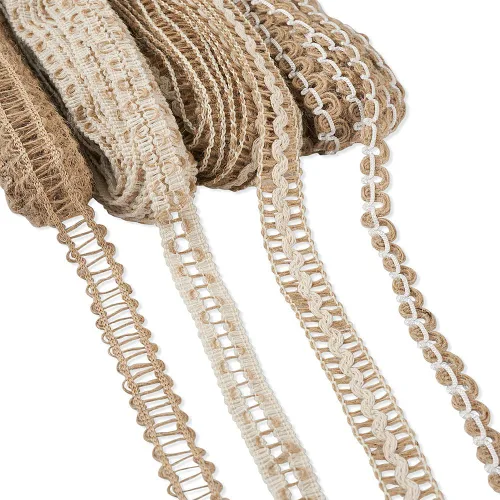 Miniatura 5 de PH PandaHall 4 rollos de cintas de arpillera natural, cintas de encaje de yute, cintas finas para manualidades, cuerda rústica para envolver