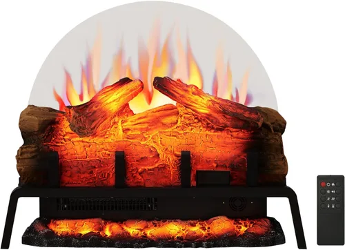 PuraFlame Chimenea eléctrica de pie de 24" con juego de leña, inserto, calentador de 750W/1500W, 6 colores de llama con 5 niveles de brillo, sonido