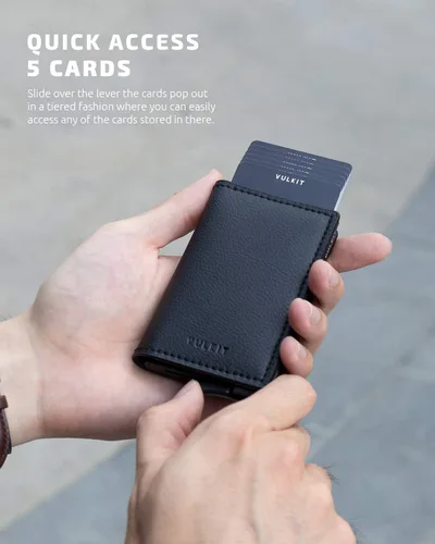 Miniatura 38 de VULKIT Tarjetero RFID Bloqueo de Cuero Automático Pop Up Cartera Aluminio Slim Pocket Tarjeta de Visita