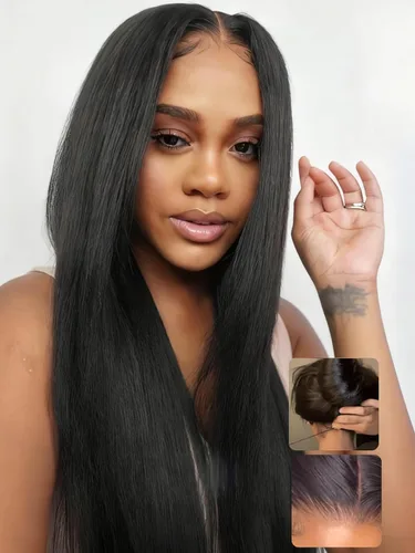 Miniatura 19 de UNICE Yaki - Pelucas de cabello humano lacio con encaje frontal 13x4, con cordón, Pre-Todo, sin pegamento, peluca de cabello humano frontal