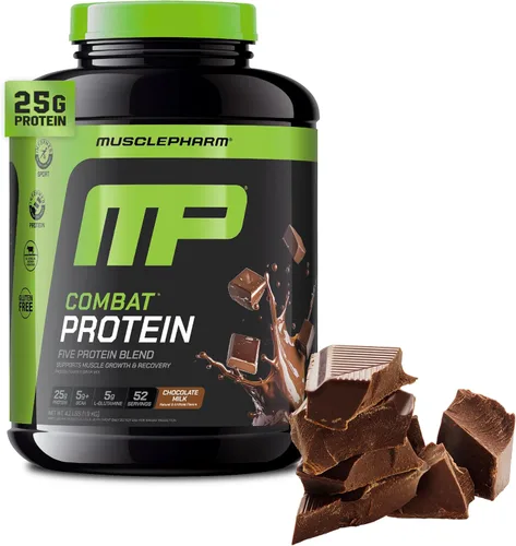 Miniatura 12 de MusclePharm Combat Protein Powder, sabor a vainilla, alimenta los músculos para entrenamientos productivos, 5 fuentes de proteínas incluyendo