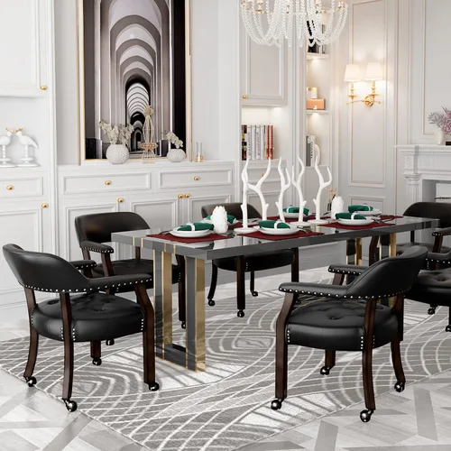 Miniatura 5 de Silla de comedor con ruedas, sillas de capitán con rodillos, juegos de dinette, sillas de póquer con ruedas, mesa de cocina, sillas rodantes, silla