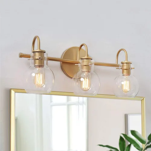 Miniatura 8 de KSANA Luminaria de Baño Estilo Granja, Lámpara de Tocador Moderna Negro Dorado de 3 Luces con Pantalla de Vidrio Transparente Abierta, Lámpara