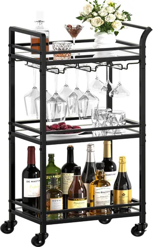 Miniatura 11 de Carrito de bar, carrito de servir para el hogar, carrito de microondas, carrito de bebidas, estante de cocina móvil con estante para vino y soporte