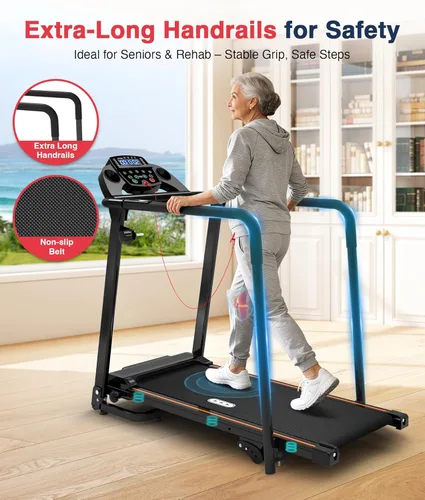 Miniatura 2 de Redliro Walking Treadmill with Long Handrails – Treadmill for Seniors 300 lbs Capacity – Foldable, Lightweight with Wheels, Cup & Phone Holder