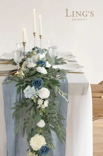 Miniatura 6 de Ling's moment Guirnalda de flores, eucalipto y rosa de 6 pies, decoración de mesa de novios para recepción de boda, guirnalda floral de arco