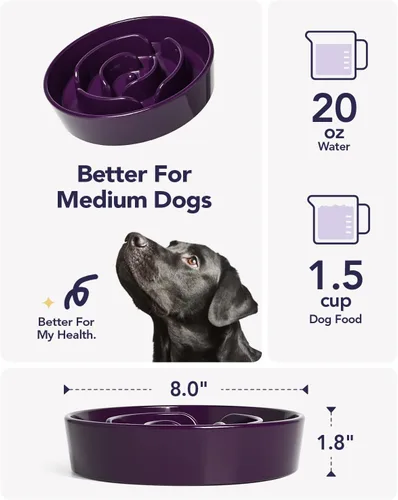 Miniatura 5 de LE TAUCI Cuencos para perros de cerámica de alimentación lenta, cuenco de alimentación lenta de 1.5 tazas para razas pequeñas y medianas, cuenco