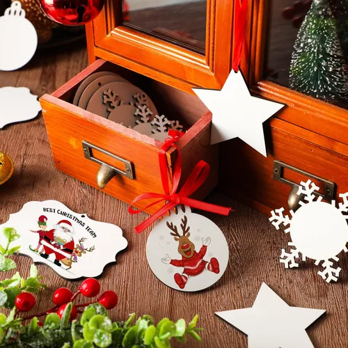 Miniatura 2 de 30 piezas de sublimación de Navidad en blanco de sublimación de doble cara MDF transferencia de calor en blanco colgantes personalizados de Navidad