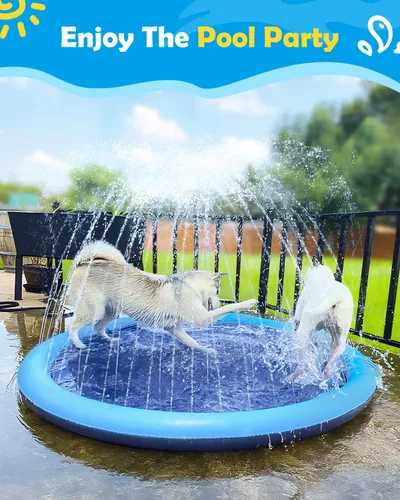 Miniatura 6 de Peteast Alfombrilla grande para salpicaduras para perros, piscina antideslizante con aspersor grueso, azul, 86 pulgadas