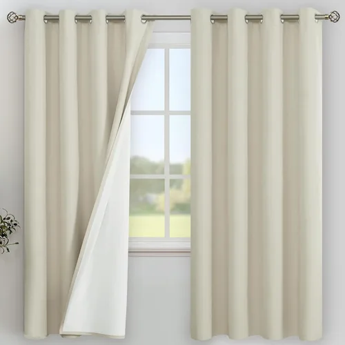 Miniatura 55 de YoungsTex - Cortinas de lino beige 100% opacas para dormitorio de 63 pulgadas de largo, cortinas cortas con aislamiento térmico y ojales