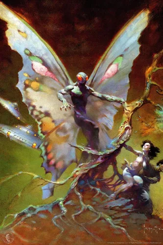Miniatura 2 de Frank Frazetta Mothman Cryptid Science FIction Fantasy Art Artista Retro Vintage 1970s Portada de cómics extraño y espeluznante póster de borrado