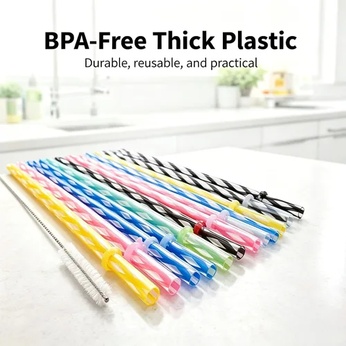 Miniatura 4 de 25 popotes de plástico reutilizables. Sin BPA, pajitas transparentes de 9 pulgadas de largo para tarros de masón, vaso Yeti, cepillo de limpieza