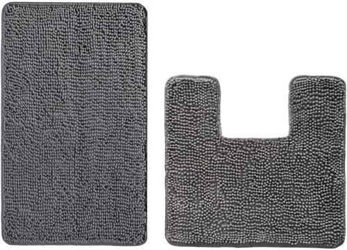 GORILLA GRIP Alfombra de baño y alfombrilla cuadrada contorneada en forma de U para inodoro, ambos grises, la alfombra de baño es de 44 x 26