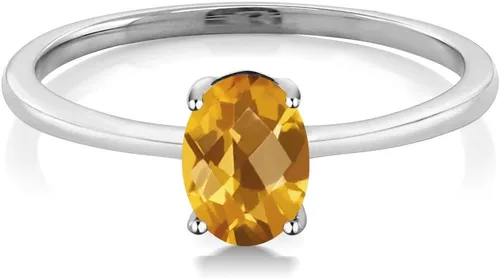 Miniatura 43 de Gem Stone King Anillo de compromiso solitario con piedra preciosa de oro blanco de 10 quilates, ovalado, 0.27 x 0.19 pulgadas, anillo de promesa