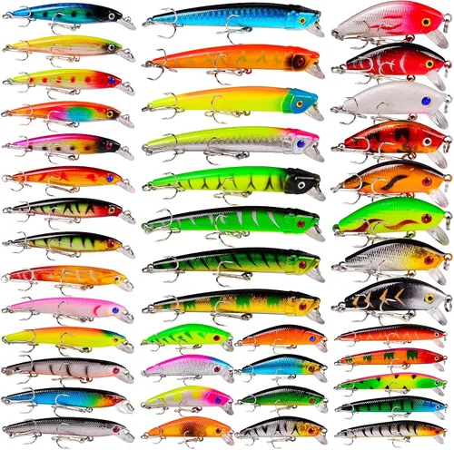 Miniatura 10 de Juego de Señuelos de Pesca de Lubina para Agua Salada y Dulce, Incluye Señuelos de Superficie, Señuelos Duros, Minnow, Crankbait, Lápiz VIB