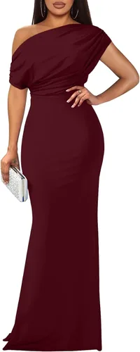 YMDUCH Vestido de noche para mujer, elegante, sin mangas, con hombros descubiertos, ajustado, largo, formal, para fiesta