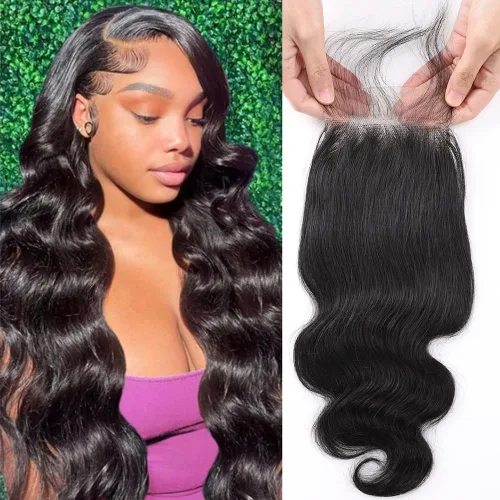 Miniatura 32 de QTHAIR Extensiones de cabello humano brasileño ondulado de grado 18A #613 con cierre de encaje HD 4x4