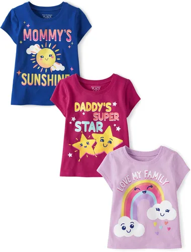 The Children's Place Camisetas estampadas de manga corta para bebés y niñas pequeñas, con diseño de unicornios y mariposas, a la moda, paquete de 3