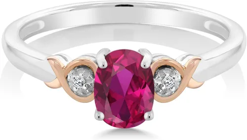 Miniatura 37 de Gem Stone King Anillo de compromiso de plata de ley 925 y oro rosa de 10 quilates, piedra preciosa ovalada de 0.276 x 0.197 in, con acento