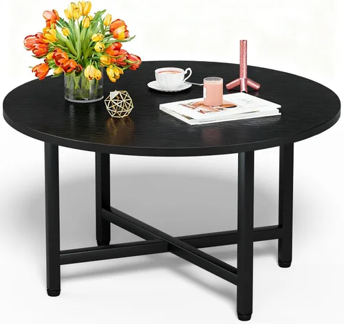 Miniatura 25 de Mesa de Café FAMIDGE, Mesas de Café de 23.6" para Sala de Estar, Mesa de Café Redonda con Marco de Metal, Mesa de Piso para Sentarse en el Suelo