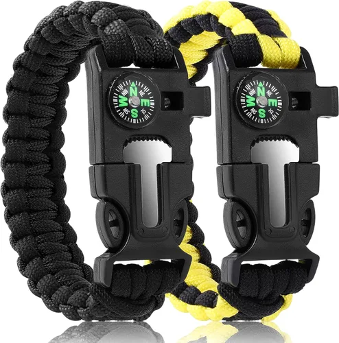 Miniatura 8 de Pulseras Oadnfa, pulseras de supervivencia para hombres, kit de equipo táctico de paracord de 5 en 1 para acampar, con cuerda de paracaídas Negro