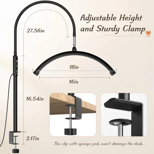 Miniatura 5 de Mznoo Luz Media Luna con Abrazadera, Lámpara de Mesa LED para Manicura, Lámpara de Escritorio para Uñas, Extensiones de Pestañas, Cuidado de la Piel