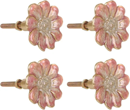 NIKKY HOME Paquete de 4 pomos decorativos para cajones de flores, estilo vintage, manijas de metal sólido para muebles, dormitorio, sala de estar,