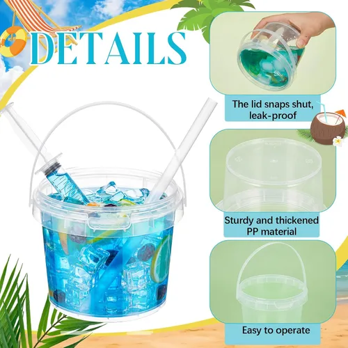 Miniatura 3 de Willinglong Juego de 20 cubos de plástico transparente de 16 onzas para bebidas con pajitas, tapas y jeringas para bebidas, tazas de café helado