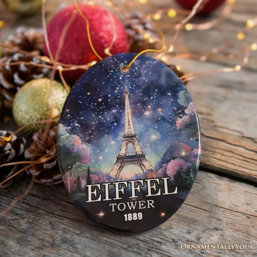 Miniatura 6 de Adorno de Navidad Majestic Night View de la Torre Eiffel, recuerdo de Francia y regalo (óvalo)