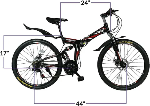 Miniatura 5 de Xspec Bicicleta de montaña plegable de 26 pulgadas y 21 velocidades para adultos