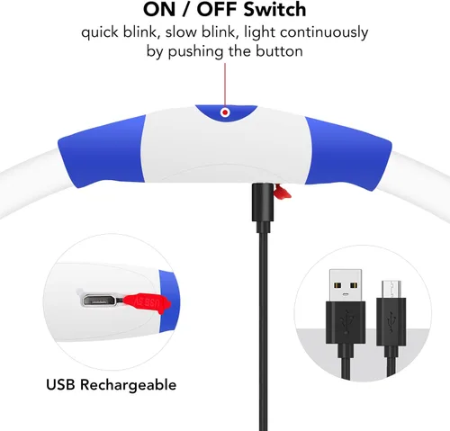 Miniatura 4 de Colaseeme Collar de perro con luz LED, 1 unidad recargable por USB, TPU brillante, luz de seguridad para perros pequeños, medianos y grandes, no Azul