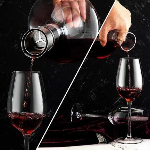 Miniatura 3 de Decantador de Vino, Jarra de Vino Tinto, Decantador con Vertedor Aireador Integrado, 100% Vidrio de Cristal Sin Plomo Soplado a Mano con Tapa