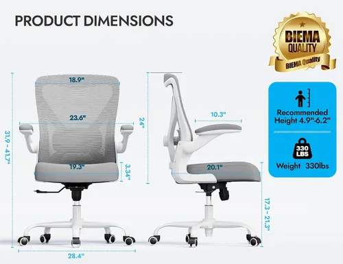 Miniatura 2 de Silla de oficina Silla de escritorio ergonómica cómoda: Silla de computadora de malla de 330 libras, sillas ergonómicas para juegos con ruedas, Gris