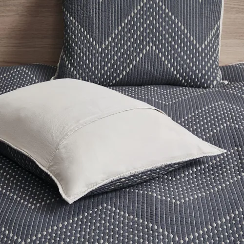 Miniatura 6 de Ink+Ivy Juego de edredón reversible de algodón – Funda de verano con diseño de cheurón moderno, transpirable, capa de ropa de cama ligera para todas
