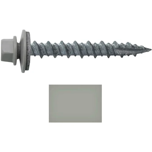 Miniatura 2 de 10 tornillos para techos de metal gris ABC de 1-1/2 pulgadas, cabezal de arandela hexagonal, arranque automático/roscado, arandela EPDM. 1 bolsa