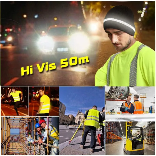Miniatura 5 de Hi Vis - Gorro de seguridad para personalizar tu logotipo, gorro de punto de invierno con tiras reflectantes unisex