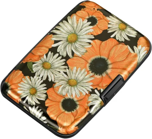 Miniatura 8 de ELFISH Mini cartera de aluminio RFID para tarjetas de crédito, funda de identificación de metal para hombres y mujeres, Happy Flower, Cartera Rfid