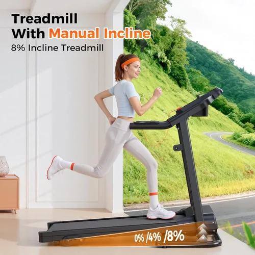 Miniatura 7 de Lastforever Caminadora plegable para uso doméstico, motor silencioso de 2.5 HP, 0.5 a 7.5 MPH con 8% de inclinación manual, cinta de correr Negro