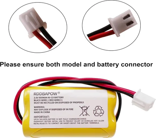 Miniatura 2 de Batería de emergencia de señal de salida Ni-CD de 3.6V 900mAh para Unitech LEDR-1 6200RP, Dantona CUSTOM-318 OSA230, Lowes 253799, Exitronix