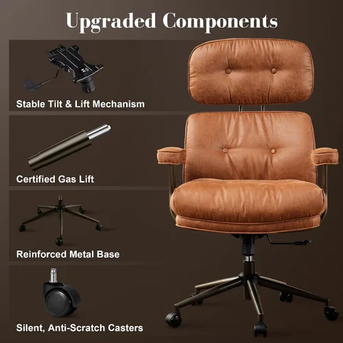 Miniatura 8 de Silla ergonómica de escritorio de oficina en casa, silla giratoria de 360° con inclinación y altura ajustable con cojín grueso y reposabrazos