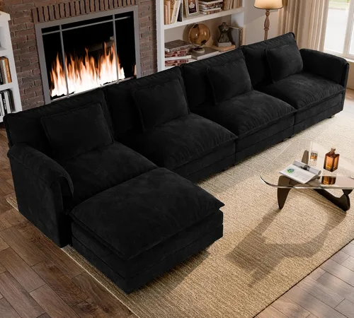 Miniatura 19 de ELUCHANG Sofá modular de gran tamaño de 79 pulgadas, cómodo sofá en forma de nube para sala de estar, sofá en forma de L con otomana, sofá de Negro