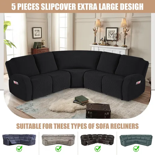 Miniatura 4 de VANSOFY Fundas de Sofá Seccional Reclinable Extra Grandes, Fundas Lavables de 5 Piezas para Sofá Seccional en Forma de L con Asiento de Esquina